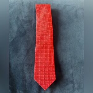 Hermes Vibrant Red with Multi Colored Polka Dot Pattern Neck Tie